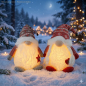 Preview: ✨ LED-Wichtelmann 32 cm – Rot-Grau mit Schneeglitzer-Effekt ✨